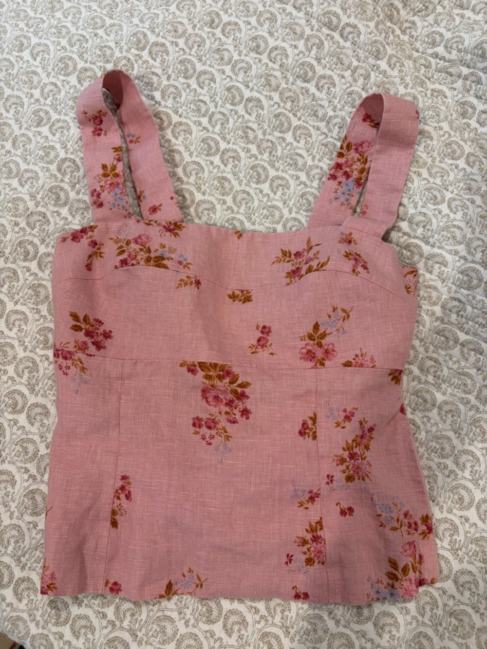 Reformation Pink Floral Linen-Blend Tank Top